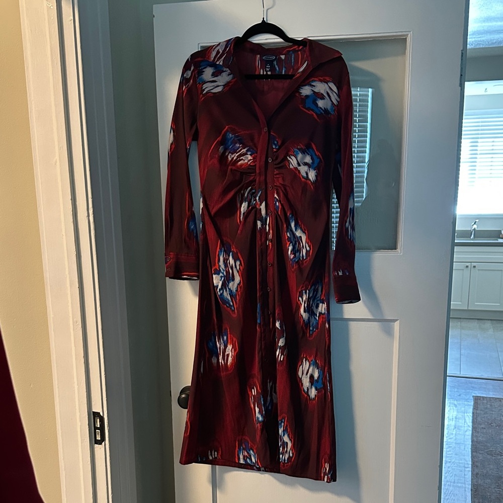Red Patterned Long Sleeve Dress